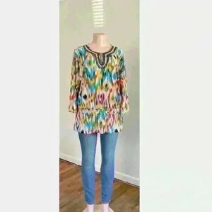 Jones New York Embroidered top shirt blouse XL